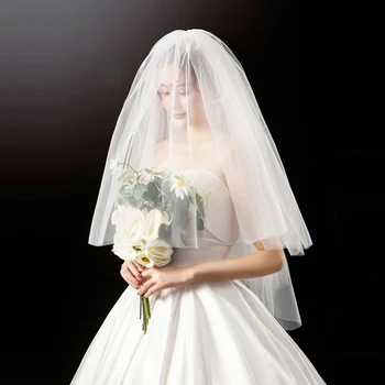 Elegante Curto de Noiva de Véu de Duas camadas, 75cm 2T com Metal Combe Branco para a Festa 2021 Nova Chegada 2