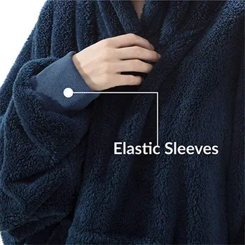 Inverno Camisola com Capuz Cobertor Mulheres de grandes dimensões Cobertor de Lã Com Mangas Grande Bolso Quente Grossa TV Capuz Manto de Casal 2