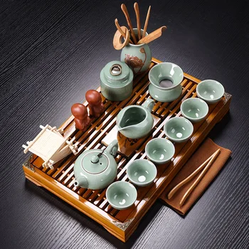 Luxo Chinês Xícara de Chá de Conjunto de Porcelana Moderno Cerimônia do Chá Filtro Roxo Argila Kung Fu Conjunto de Chá Bandeja Juego De Te Teaware DG50TS 2