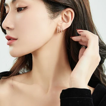 Sentido de concepção Geométrica Rake forma de Micro Embutidos Zircão Brincos Acessórios de Luxo Para a Mulher as Meninas coreano de Jóias de Moda Festa 2