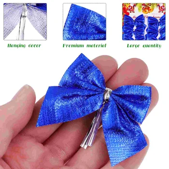 Amosfun 60pcs de Natal Bowknots Enfeites de Árvore de Natal Decorativa Presente Quebra automática de Bowknots Fornecimentos de Terceiros (Azul) 3