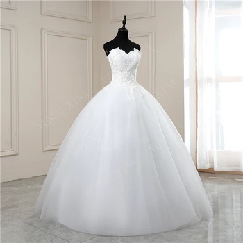 Champanhe off branco sem Alças Decote de Vestidos de Casamento Vestido De Noiva Com Apliques de Renda Beading Bola Vestidos de Robe de Mariage 3