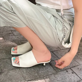 FEDONAS Mulheres Sandálias Peep Toe de Salto Alto, Chinelos de Verão, Moda Concisa de Couro Genuíno Partido Senhoras Casuais Sapatos de Mulher 3