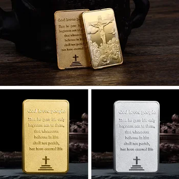Jesus O Cristianismo De Barras De Ouro, Estações Da Cruz Banhado A Ouro Lembranças Deus Ama As Pessoas Moedas Colecionáveis Coleção Medalha 3