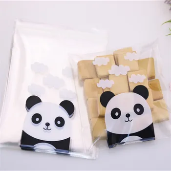 Novo Design 100pcs/monte 10x13cm Natal Cadeau Zakjes Ano Novo Cookies Embalagem Com Panda Bonito, Auto-adesivas, Sacos 3