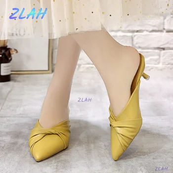 Novo salto Baixo e de Mulheres, Chinelos de Verão, Sapatos femininos Zlah Apontado Mulas Mulheres Casual Simples de Mulheres Chinelos de quarto 3
