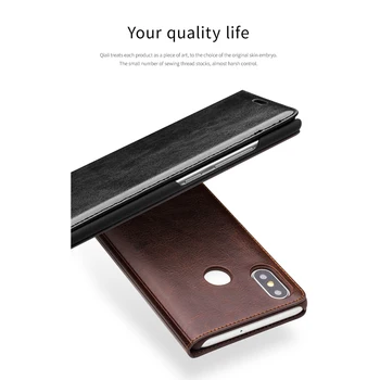 QIALINO de Couro Genuíno Ultra Slim Tampa do Telefone para o Xiaomi MI 8 Luxo Slot para Cartão de Puro feito a mão Flip Case para o Xiaomi 8 6.21 polegadas 3