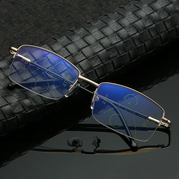 Titanium Armação De Metal Progressivo Multifocais Óculos Bifocais Homens Anti Luz Azul Presbiopia Óculos De Mulheres Alta Quality1.5 3