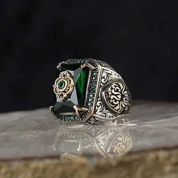 Vintage feito a mão turco Anéis de Luxo Homens Nobres Azul Zircão Anéis de Moda de religião Islâmica Muçulmana Jóias 3
