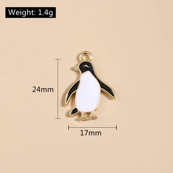10pcs Cor de Ouro 24x17mm Bonito Esmalte Pinguim Encantos Animal Pingente de Ajuste Colar Brinco Jóias Artesanais de Tomada de Encontrar fontes 4