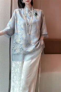 2023 chinês tradicional top qipao camisa de mulher cheongsam estilo camisa chinês blusa de colarinho de mandarim exquiste roupas para mulheres 4
