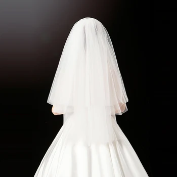Elegante Curto de Noiva de Véu de Duas camadas, 75cm 2T com Metal Combe Branco para a Festa 2021 Nova Chegada 4