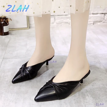 Novo salto Baixo e de Mulheres, Chinelos de Verão, Sapatos femininos Zlah Apontado Mulas Mulheres Casual Simples de Mulheres Chinelos de quarto 4