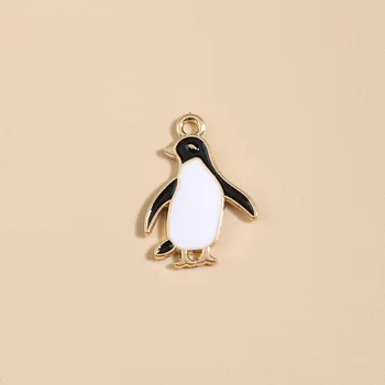 10pcs Cor de Ouro 24x17mm Bonito Esmalte Pinguim Encantos Animal Pingente de Ajuste Colar Brinco Jóias Artesanais de Tomada de Encontrar fontes 5