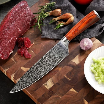 8-polegadas Faca do Chef Sashimi Faca Japonesa Camada de Damasco Faca 7Cr17MOV de Aço, as Facas de Cozinha Twosun Faca cuchillos de cocina 5