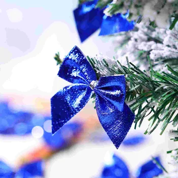 Amosfun 60pcs de Natal Bowknots Enfeites de Árvore de Natal Decorativa Presente Quebra automática de Bowknots Fornecimentos de Terceiros (Azul) 5