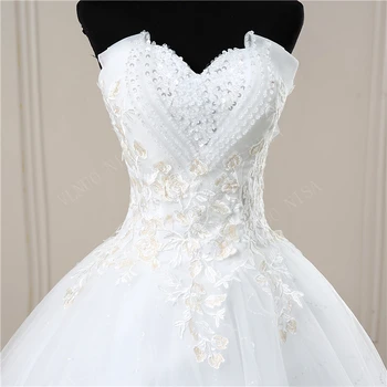 Champanhe off branco sem Alças Decote de Vestidos de Casamento Vestido De Noiva Com Apliques de Renda Beading Bola Vestidos de Robe de Mariage 5